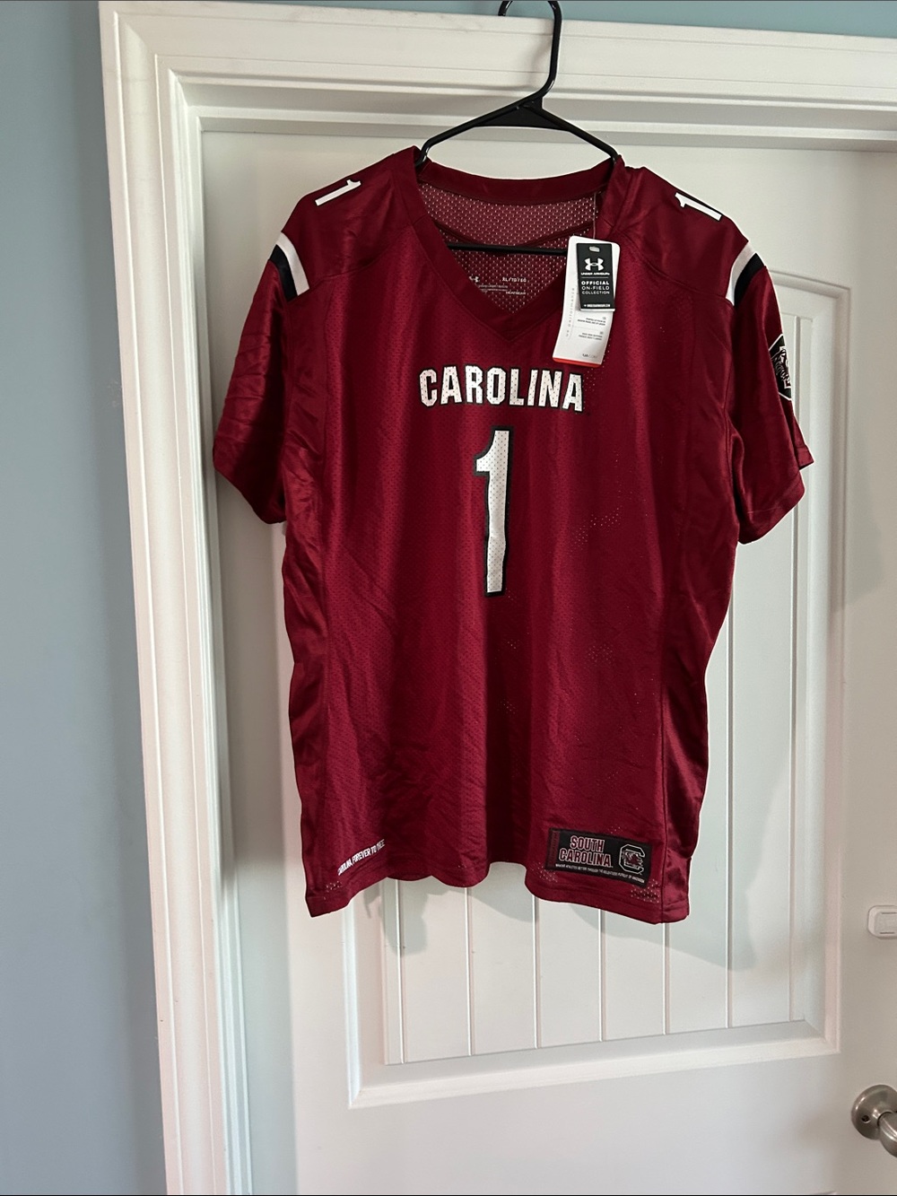Under Armour Garnet Carolina #1 Football Jersey Youth